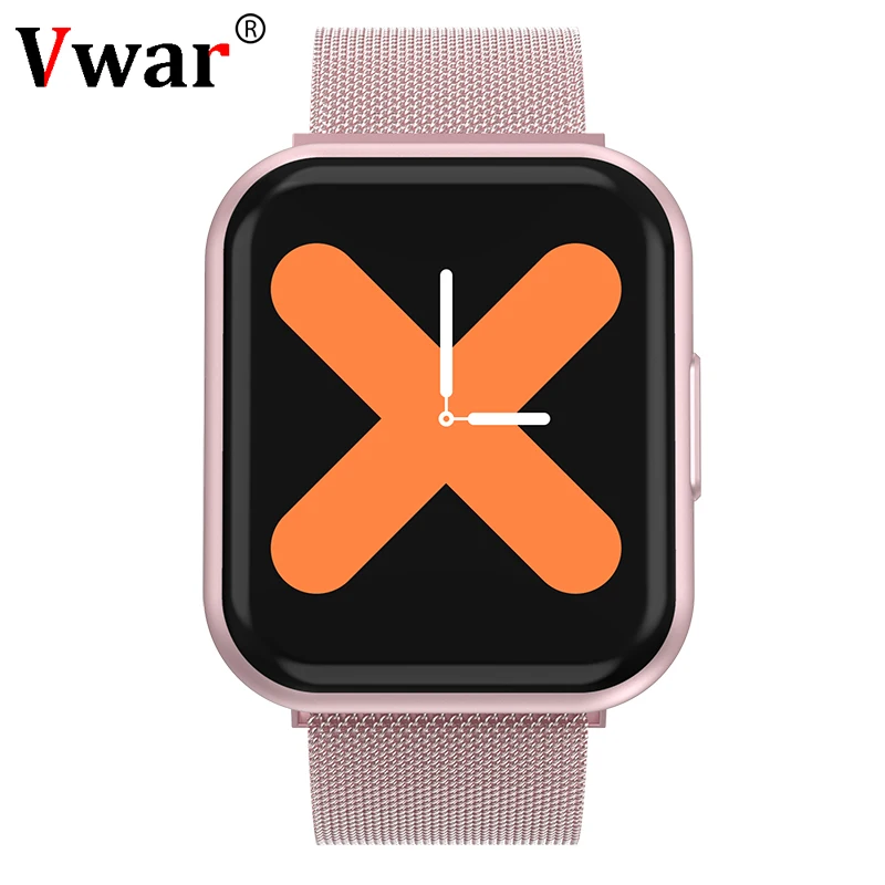 Vwar P80 Plus, умные часы с сенсорным экраном, монитор сердечного ритма, водонепроницаемые, P90, Bluetooth, умные часы для Apple iPhone, Xiaomi Phone - Цвет: Steel Pink