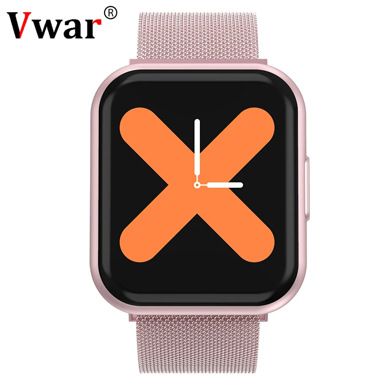 Steel Pink Vwar P80 Plus, умные часы с сенсорным экраном, монитор сердечного ритма, водонепроницаемые, P90, Bluetooth, умные часы для Apple iPhone, Xiaomi Phone - Цвет: Steel Pink
