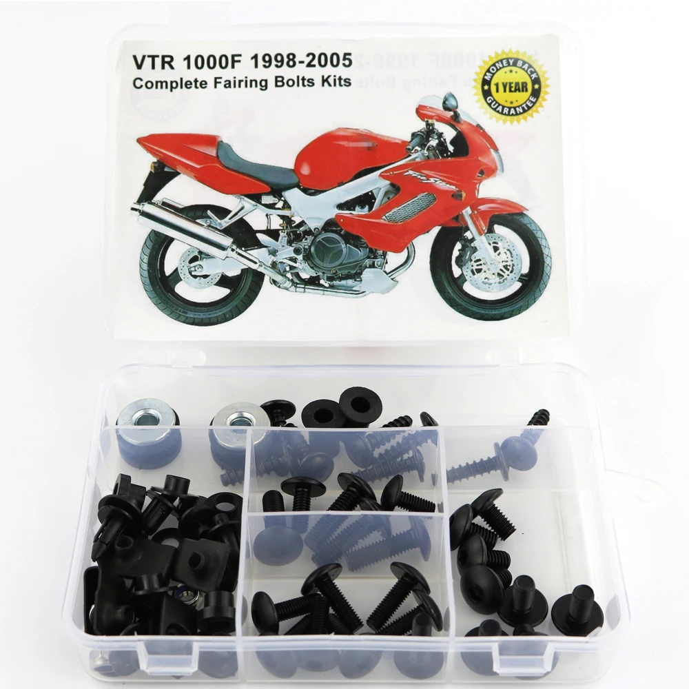 Для Honda VTR1000F VTR 1000F 1998-2005 мотоцикл Полный Обтекатель Болты Комплект зажимы гайки винты Черный Серебряный титановая сталь - Цвет: Black