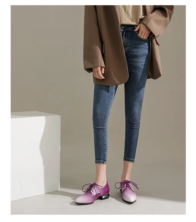 Large Size 33-50 Women Flats Sexy Gradient Patent Leather Low-Heeled Oxford Shoes For Woman 2020 Pointed Toe Lace-Up Lady Flats (44)