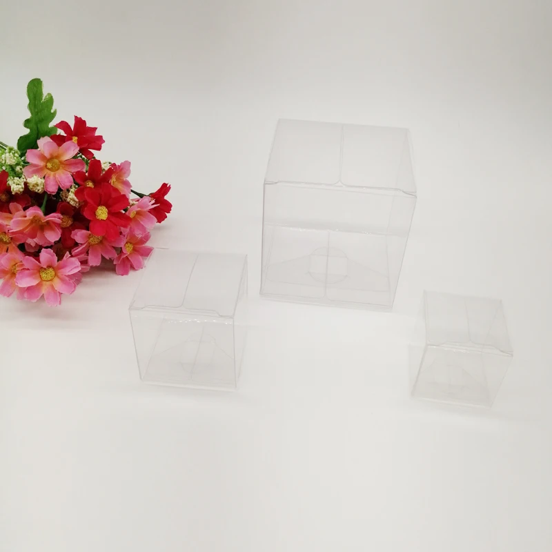 100pcs Square Plastic Box PVC Clear Transparent Box for Cake Candy Christmas Gift Birthday Wedding Jewelry Packaging Storage Box
