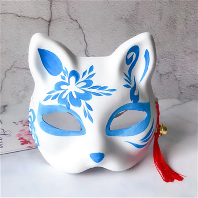2 шт Вечерние Маски рисованная маска Аниме COS Cat Fox маска с колокольчик-кисточка