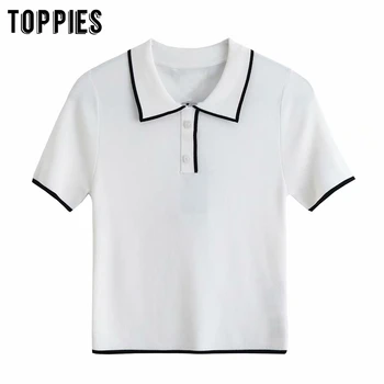

womens tops white black turn down collar t-shirts summer tops short sleeve hit color slim tees