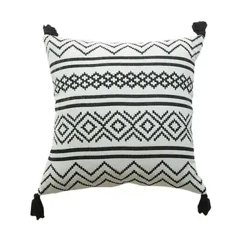

Hotel Tassel Edge Geometric Pattern Removable Living Room Pillow Cover Modern Zipper Sofa Cushion Washable Square Bedding Home