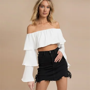 

SOS FastFashion Women's Casual Flare Sleeve Elastic Bandeau Top