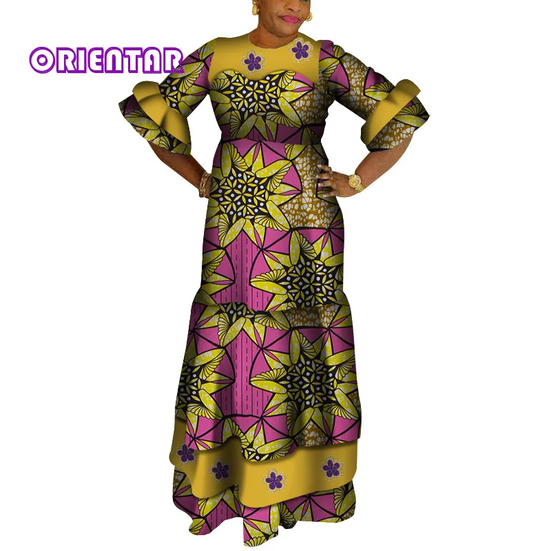 Африканские платья для женщин Bazin Riche African Dashiki макси платье с расклешенными