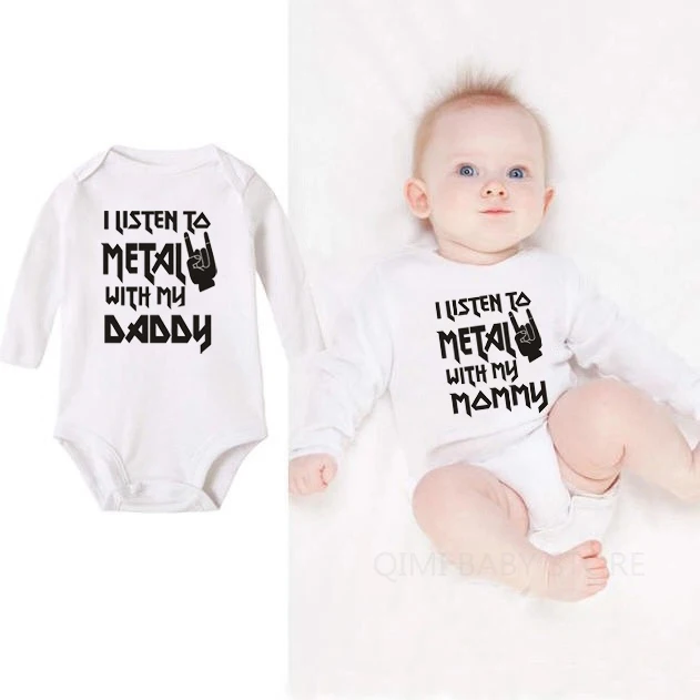 Детский комбинезон с надписью «I listen to Metal with my Mommy and Daddy», хлопковый комбинезон с длинными рукавами для малышей, одежда для маленьких мальчиков и девочек