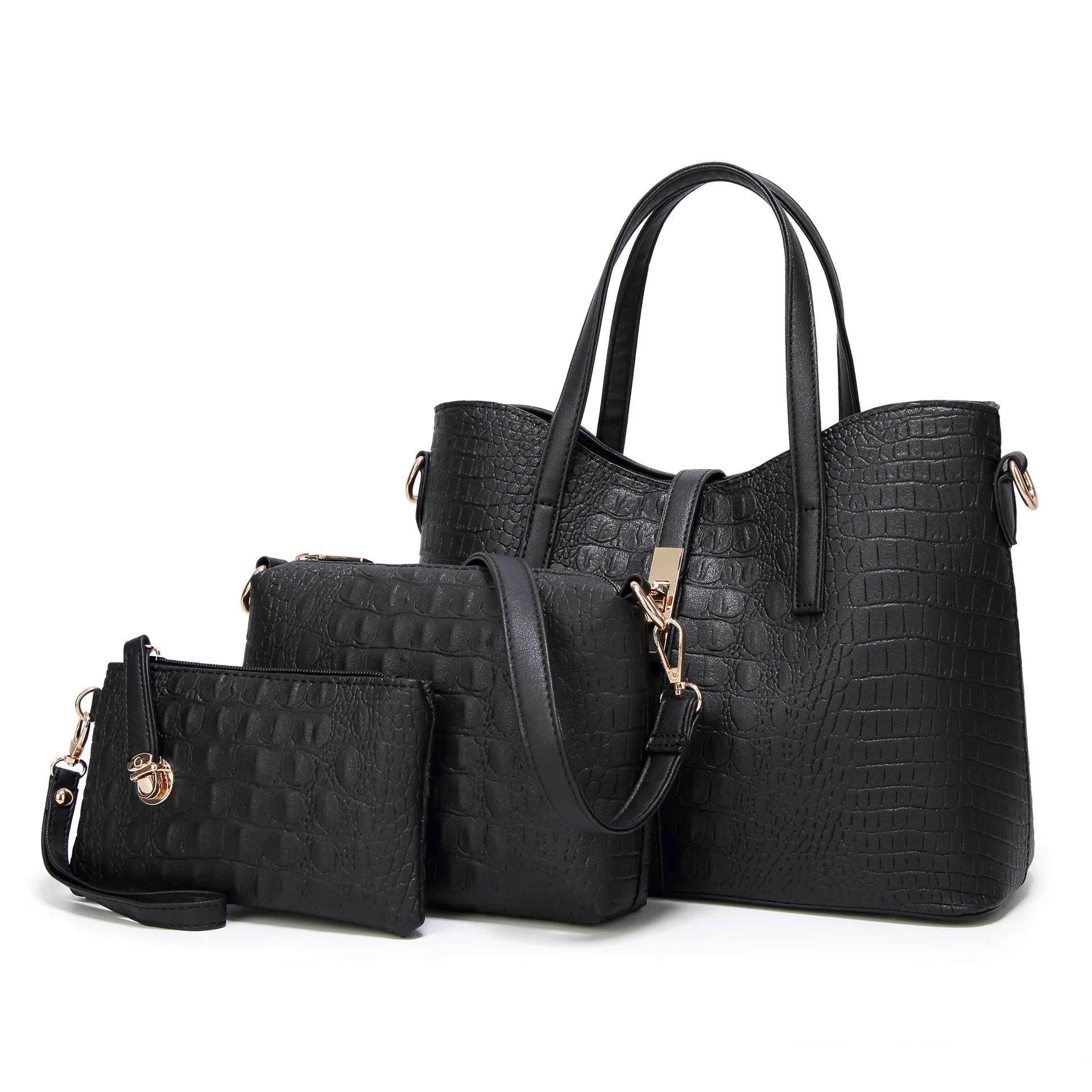 

Pu Leather Womens Purse Fashion Crocodile Pattern Top-Handle Bags Female Shoulder Bag Composite Bag 3pcs Carrying bag set