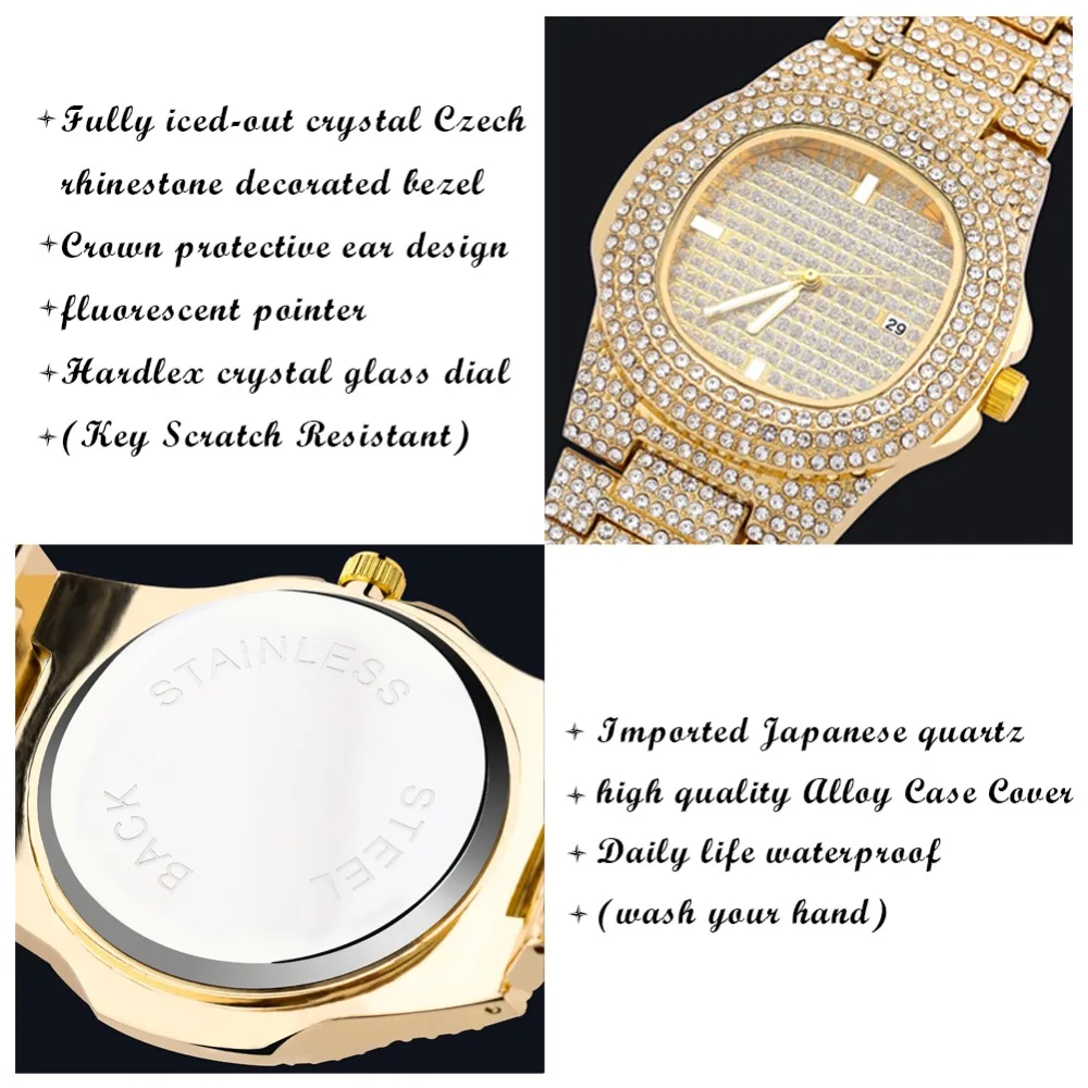 Relógio de Quartzo Relógios com Micropave Relógio de Aço Topgrillz Marca Iced Diamante Ouro Hip Hop cz Inoxidável Relógio Out 4 quartzo ouro hip hop relógios com micropave
