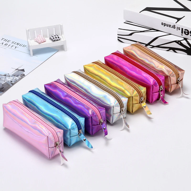 Mini estuche escolar de colores para estudiantes, lapicero pequeño de PU, lapicero láser de estuche grande para bolígrafos, caja de maquillaje, bolsa papelería|Estuches escolares| - AliExpress