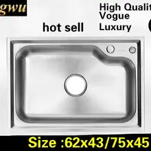 Роскошная кухонная посуда с одним лотком, раковина, 304 нержавеющая сталь,, большая 62x43/75x45 см