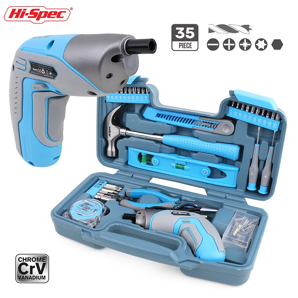 Hi-Spec 4V USB литий-ионная аккумуляторная электрическая отвертка бытовой набор инструментов для ремонта набор ручных инструментов Инструменты сделай-сам с инструментальный ящик для хранения