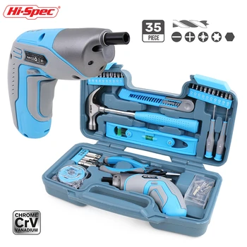 

Hi-Spec 35pc 4V USB Electric Screwdriver Li-ion Hand Tool Set Household Tool Kit DIY Tools with Plastic Toolbox Storage Case