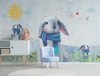 

CJSIR Custom 3d Wallpaper Mural Nordic Modern Minimalist Hand-painted Cute Rabbit Children's Room Background Wall Paper Decor