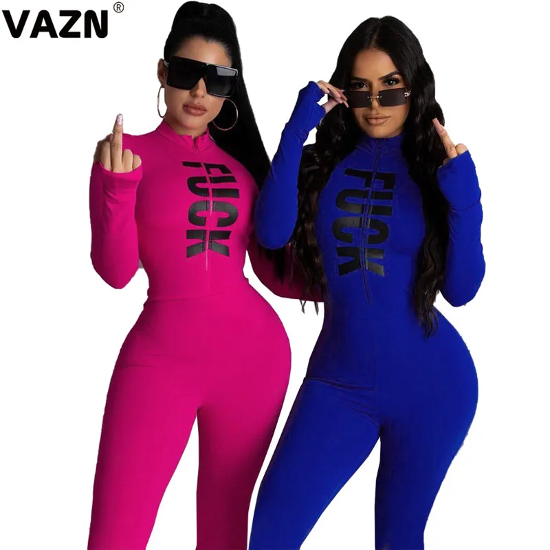 VAZN 2020 Autumn Hot Sales Letter Simple Young Sexy Daily Soft Elastic Style Full Sleeve Tracksuits Women Pencil Jumpsuits | Женская