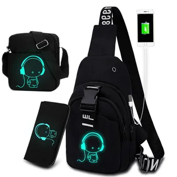 

Multifunction 2020 Men Crossbody Bags USB Charging Chest Pack Short Trip Luminous Chest Bag Young Men 's Shoulder Bag Single