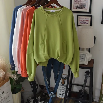 

Solid Loose Cotton Sweatshirt Pullover Women 2020 Fashion Ripped Streetwear Sweat Hoodie Femme Simple Lazy Base Coat White