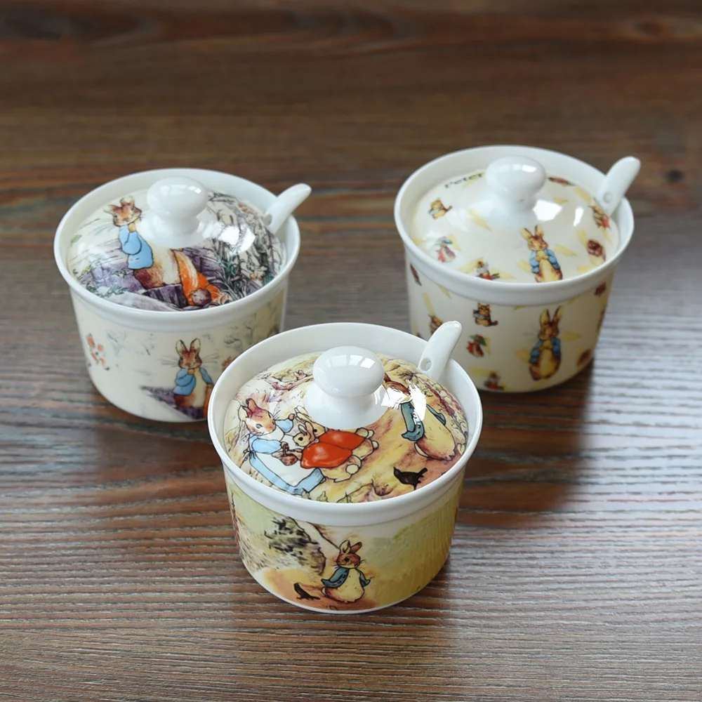 

England Cartoon Peter Rabbit Sugar Cube Bowl Restaurant Home Cafe Coffee Tools Accessory Seasoning MSG Salt Pot Spices Container