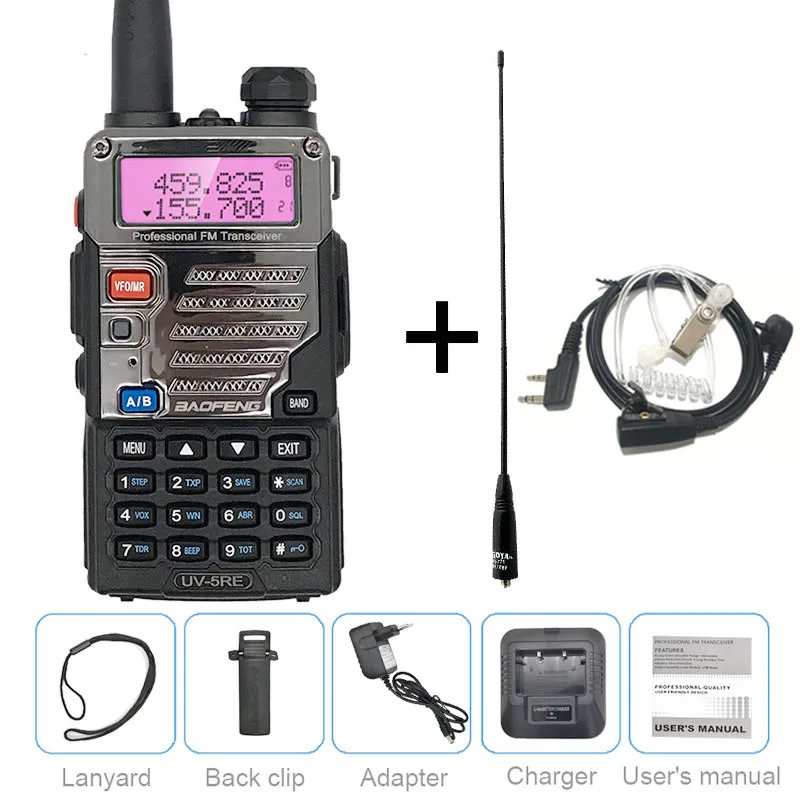 Baofeng UV-5RE 5 Вт портативная рация VHF UHF Любительское радио, Си-Би радиосвязь, коротковолновым приемником сканер радиостанция переговорные PMR446 обновленная UV5R - Цвет: add headset antena