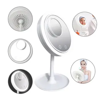 

LED Folding Round Makeup Mirrors Desktop AA Batteries 5X Magnification Desktop One Sided Makeup Mirror with Fan 35x20x3cm