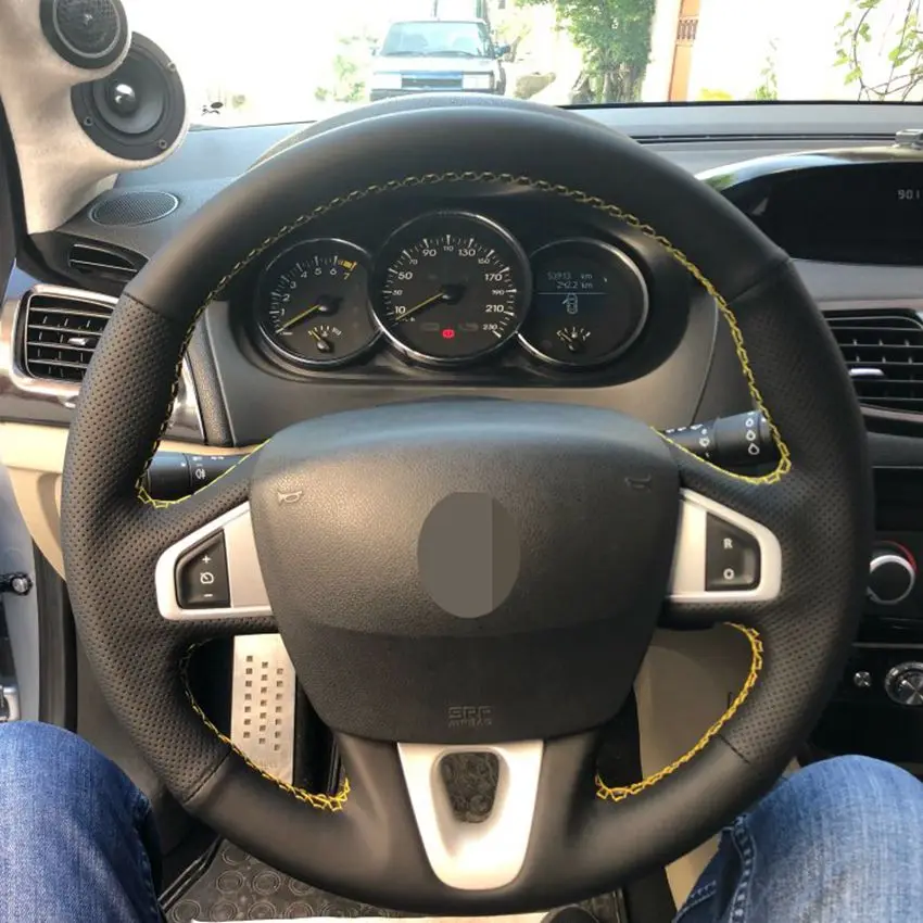 DIY Ручная прошитая черная крышка рулевого колеса автомобиля из натуральной кожи для Renault Megane 2009- Fluence ZE 2009