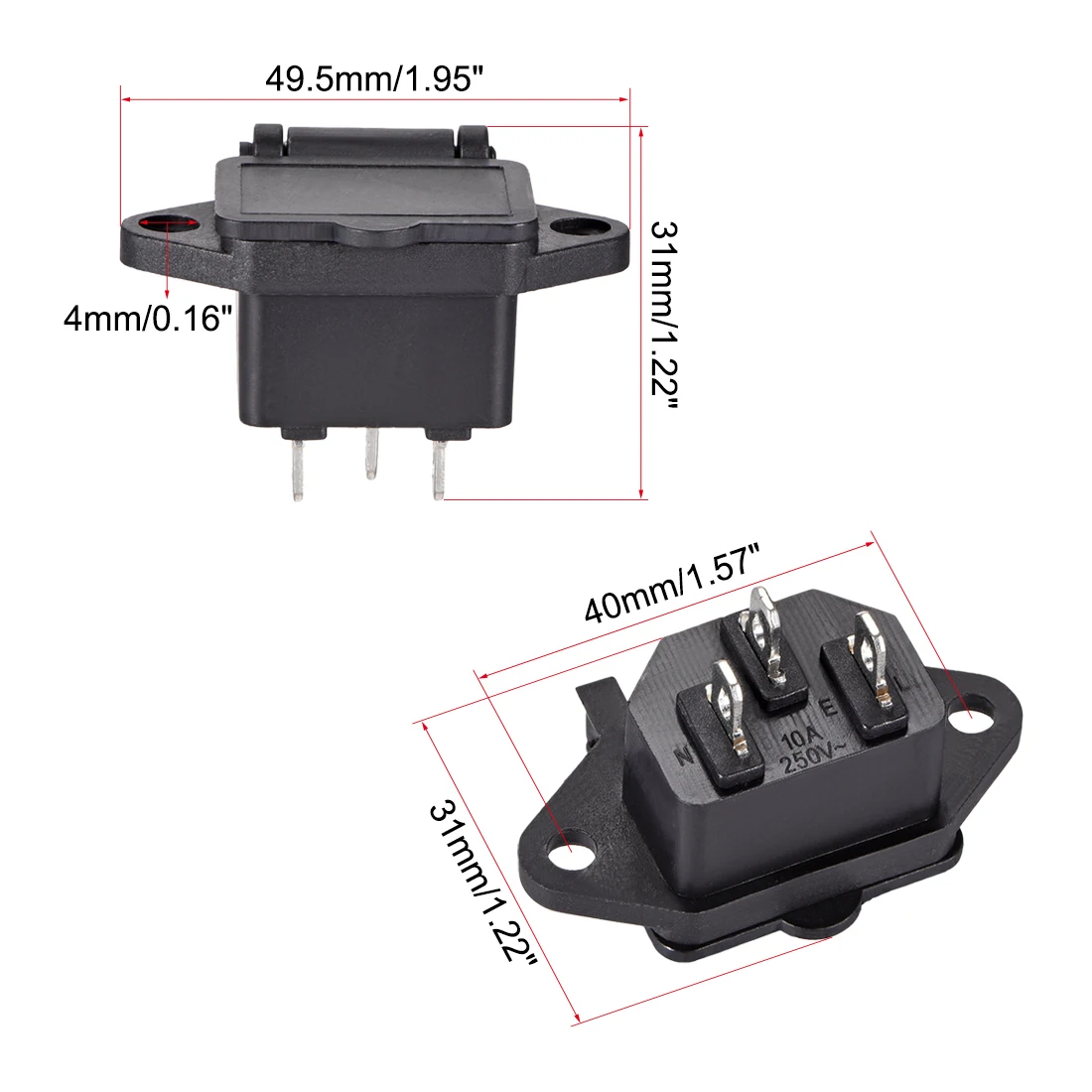 

uxcell Panel Mount Plug Adapter AC 250V 3 Pins IEC Inlet Module Plug Power Connector Socket Straight 20pcs C14 5pcs