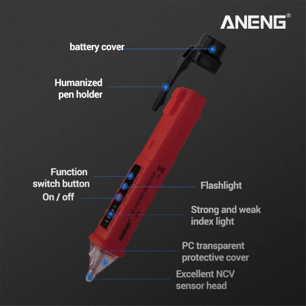 ANENG VD802 Бесконтактный AC напряжение Электрический тест er ручка индукционный тест карандаш со светодиодный светильник электрический детектор Тестер 12~ 1000 В