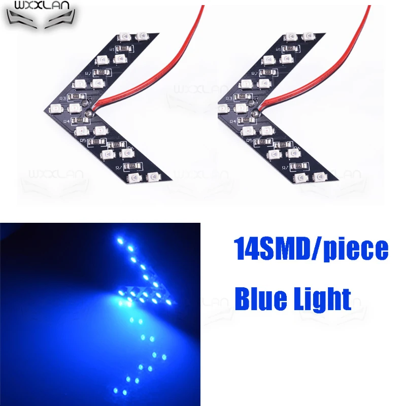 2 шт. 14 SMD Светодиодная стрелка панели автомобиля боковое зеркало указатель поворота последовательный 5 цветов вспышка свет лампы автомобиля в сборе - Испускаемый цвет: blue