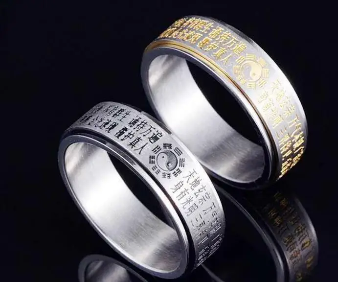 Китайское модное Стильное вращающееся кольцо для мужские изделия из титановой стали Taoism сплетенное кольцо восемь больших богов Шарм счастливый амулет ювелирные изделия - Цвет основного камня: Black