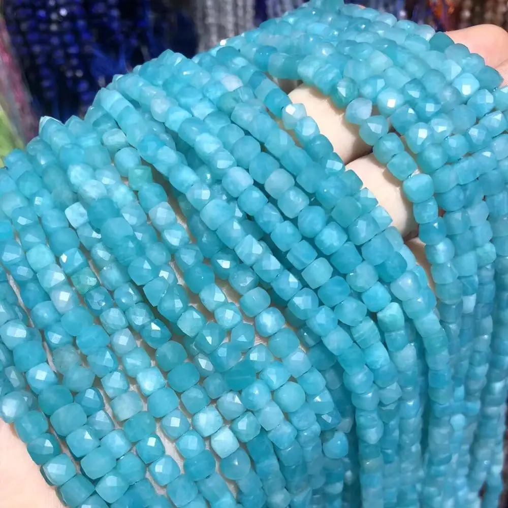

Natural Stone Beads Section Square Amazonite Punch Loose Beads For Jewelry Making 4 mm DIY Necklace Bracelet Earrings Accessory