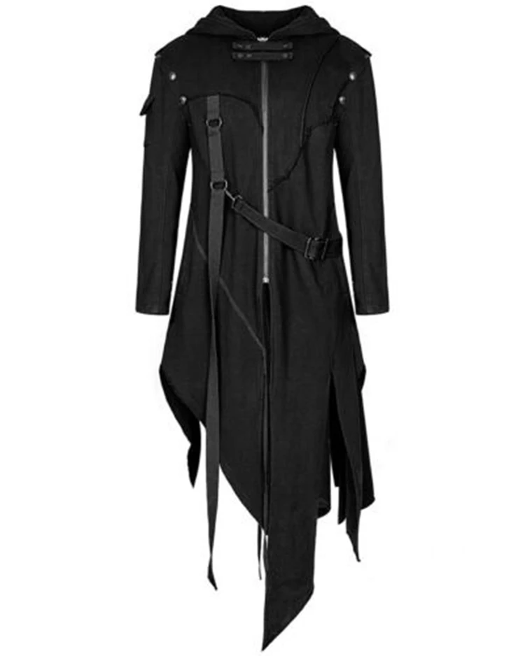 Men Gothic Style Hip Hop Trench Coat Hooded Cloak Men's Irregular Design Long Cardigan Street Punk Vintage Jackets Men Gothic Style Hip Hop Trench Coat Hooded Cloak Men's Irregular Design Long Cardigan Street Punk Vintage Jackets