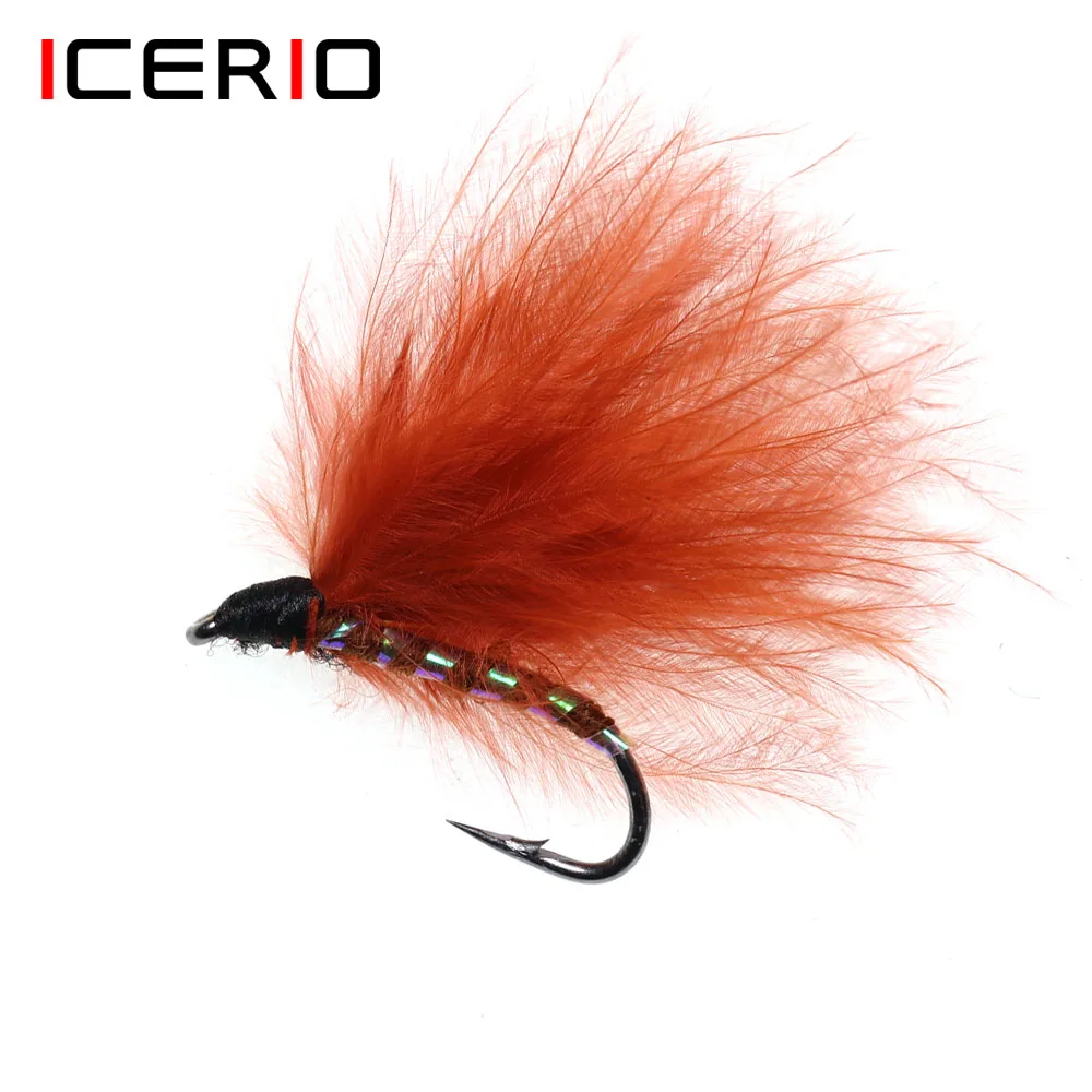 Icerio 12pcs 8 Rust Red Marabou Streamer Flies For Trout Fishing Lures