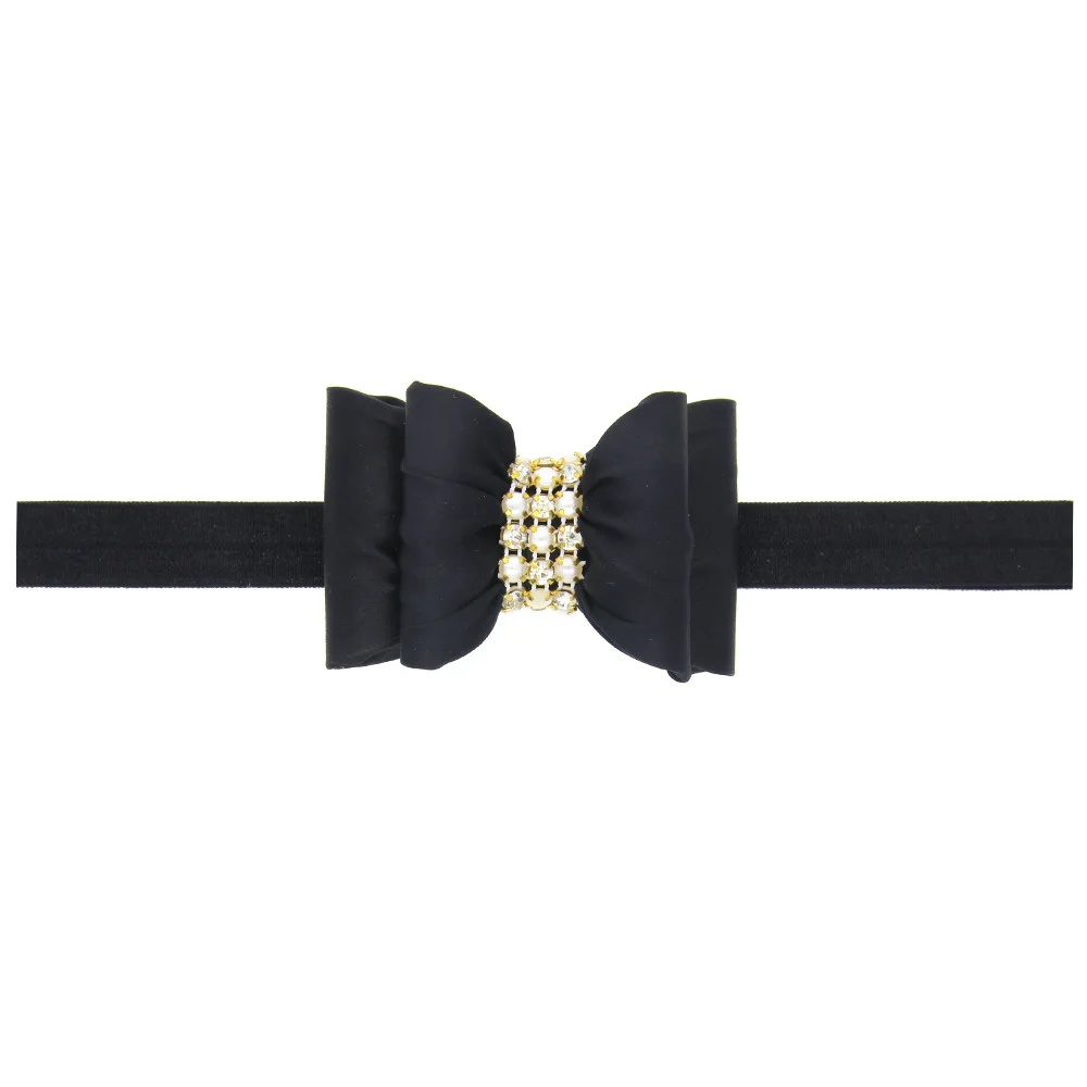 Модная Детская повязка для волос с бантиком, шелковая атласная повязка для волос с бантом и кристаллами, Эластичные Головные уборы, аксессуары для девочек, Faixa Cabelo Para Bebe - Цвет: 03