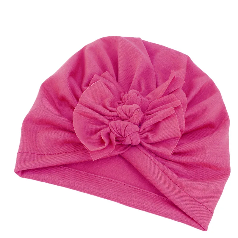 hot pink Милый Бант, детские головные уборы, индийская шляпа, мягкая удобная хлопковая Детская шапка-тюрбан для волос, головной убор-бандана для девочек - Цвет: hot pink