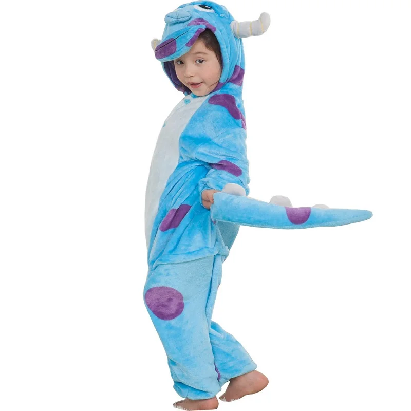 Кигуруми детские пижамы единорог Ститч мальчики девочки Тигр Лев Зима кигуруми костюм для детей пижамы Onesie фланелевые пижамы - Color: Blue Bull