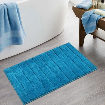 

Solid Stripes Rug For Bathroom Non-slip Bath Mat Soft Living Room Floor Carpet Rectangle Toilet Floor Rug Modern Microfiber Mat