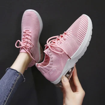 

2020 Air Cushion Women Sock Sneakers Summer Breathable Running Shoes Flyknitted Lady Tennis Pink Girl Shoes Gym Basket Footwear