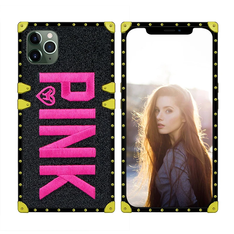 Роскошный чехол с вышитыми 3D розовыми буквами для iPhone 11 Pro Max 7 8 Plus X XR XS MAX Блестящий квадратный чехол для телефона s для samsung Note 10