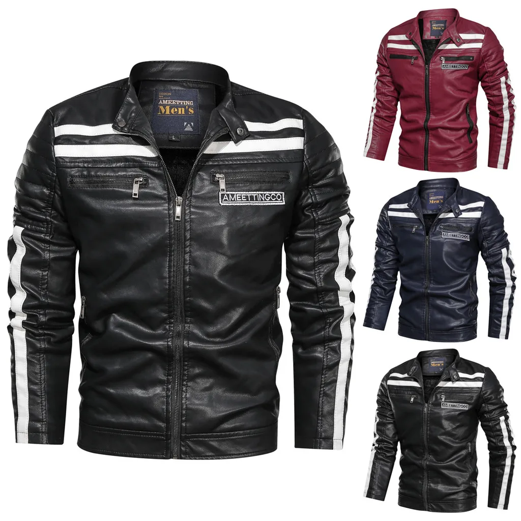 Мужская осенне-зимняя винтажная куртка на молнии со стоячим воротником из искусственной кожи мотоциклетные ковбойские куртки для велосипеда MaleThick пальто 8,5