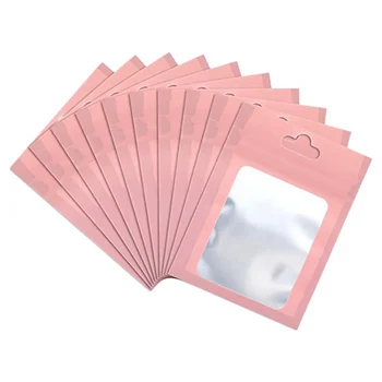 

100 Pieces Resealable Food Storage Bags with Clear Window Pouch for Food Self Sealing Storage Supplies-Pink,10.5X15cm