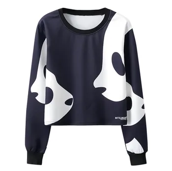 

Coat women's sweatshirt худи hoodies толстовки sports Leisure Fashion Casual Loose O-Neck Panda Print Short Pullover h4