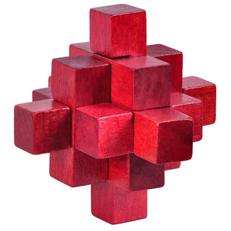 Деревянный красный Nine Pass замок логическая головоломка заусенцы головоломки головоломка интеллектуальная сборка игрушка