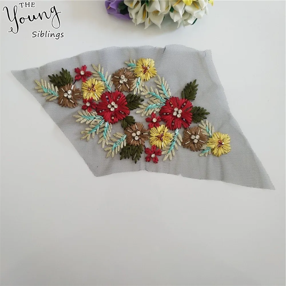 

Embroidery 3D Lace Collar Neckline Tulle Applique Sewing Fabric Rhinestone DIY Trim Dress Decorate Accessories 1pcs sell YL1547