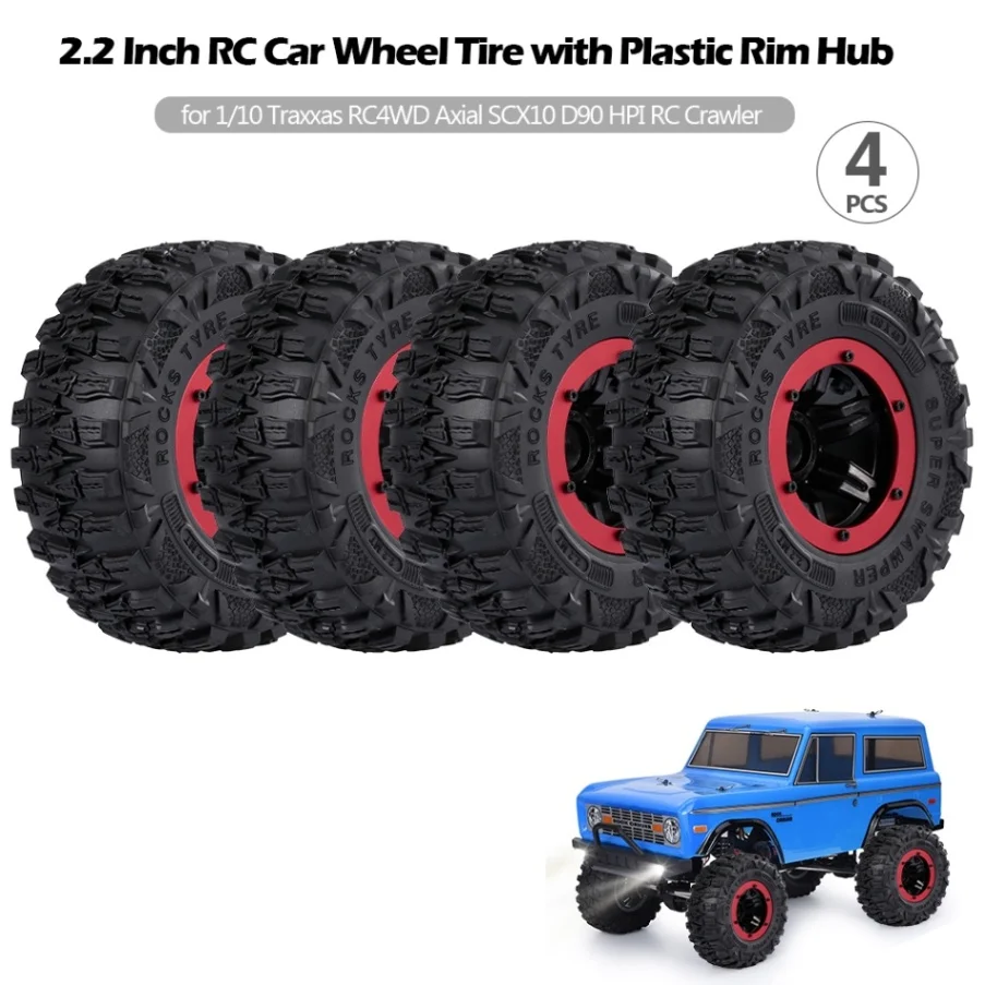 Для 1/10 Traxxas HSP Redcat RC4WD Tamiya Axial SCX10 D90 HPI RC Гусеничный 4 шт. 2,2 дюйма RC колеса автомобиля Шины с пластиковый обод ступицы - Цвет: Red
