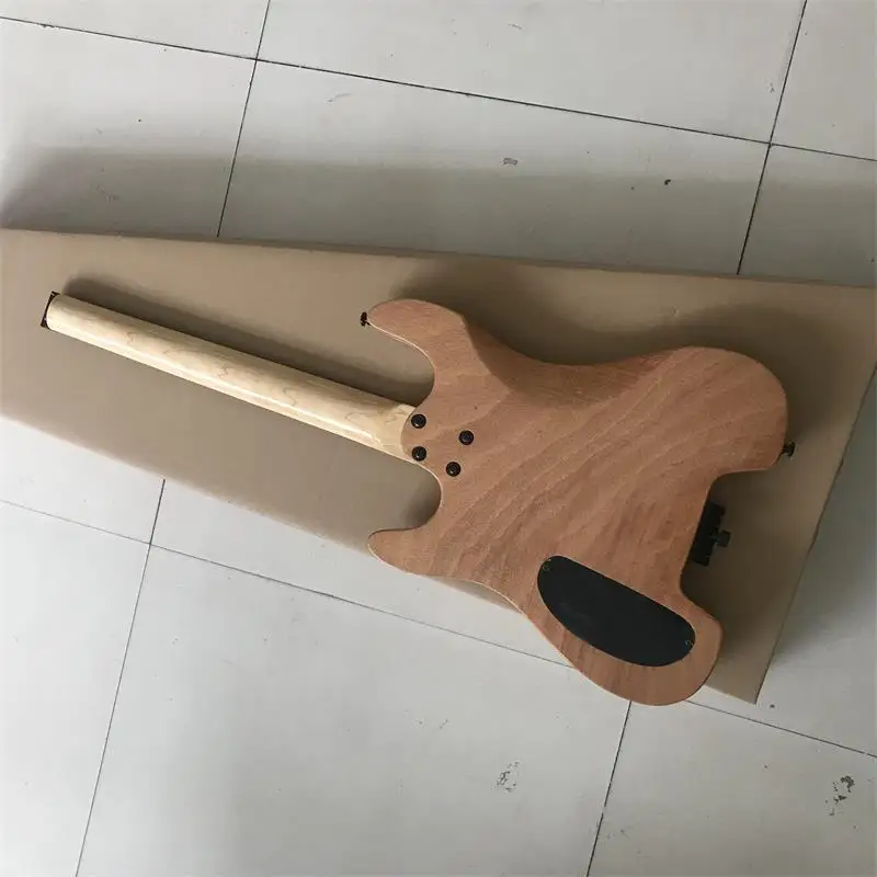 Bw estilo 24 Frets guitarra Electrica sin cabeza con tapa de madera espaltada, acabado brillante natural, Hardware negro