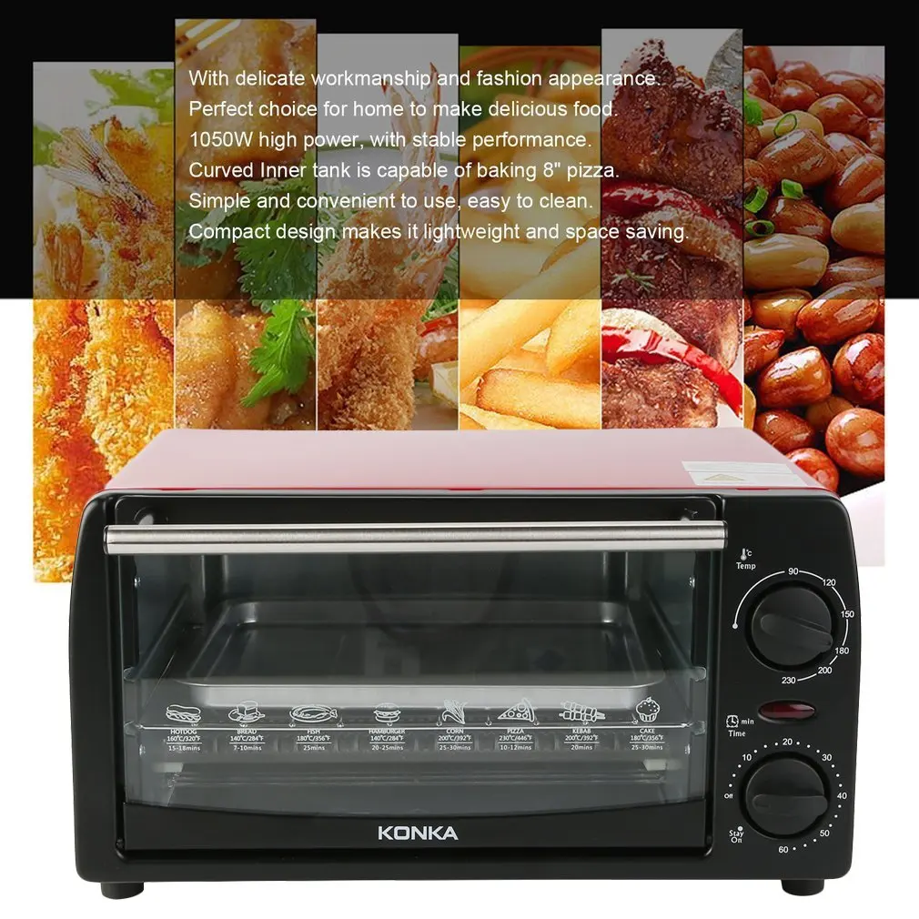 

KONKA 1050W 12L Electric Oven Household Multifunctional Mini Galvanized Sheet Baking Oven With Bakeware KAO-1208 Gifts