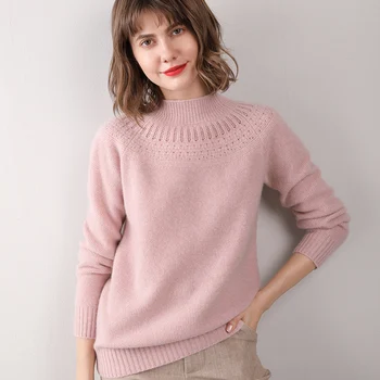 

MVLYFLRT 100% Pure Wool Sweater Women's Half Turtleneck Pullover Slim-fit Knit Sweater Warm Knit Sweater New Style Free Shipping