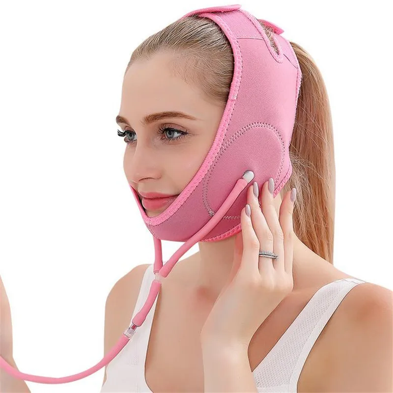 Pink Женская маска для подтяжки лица, надувной пояс, массажер, v-образная маска для похудения, пояс для похудения, для похудения, инструмент для ухода за кожей, 40#801 - Цвет: Pink