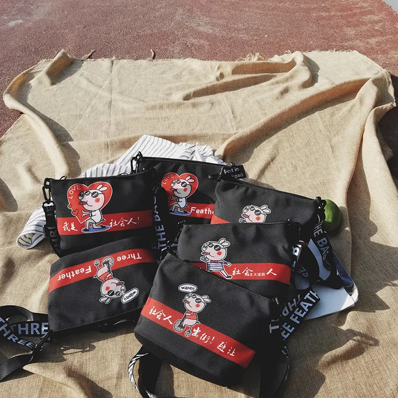 Сумка на плечо с рисунком поросенка в стиле хип-хоп, мультяшная сумка на плечо, креативная Повседневная Женская холщовая классная сумка на плечо