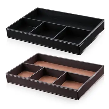 

4 Grid Multi-function PU Leather Storage Box Cosmetic Jewelry Small Parts Storage Tray Leather Drawer Tray